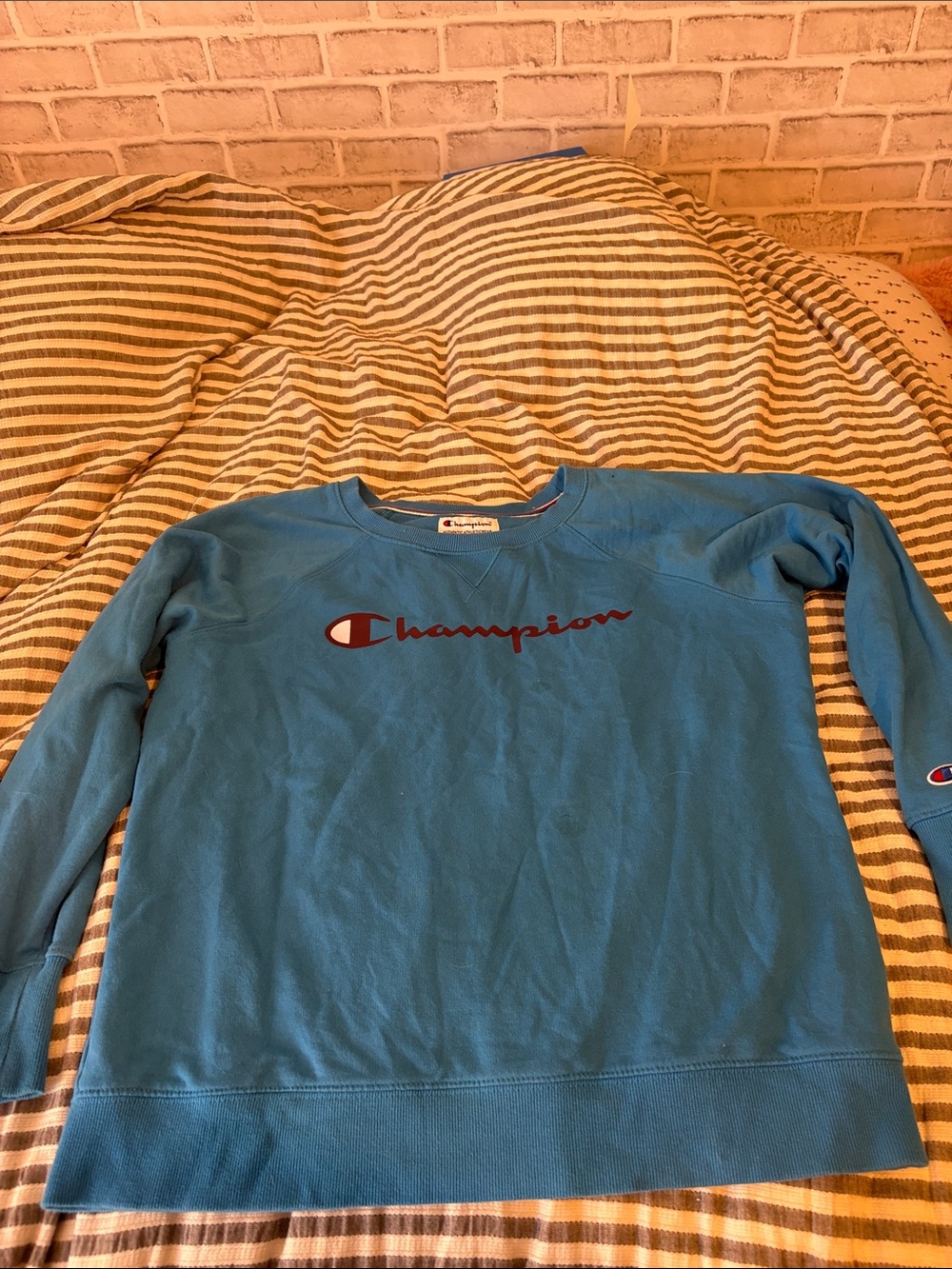 Champion Teal Crewneck Sweatshirt with Maroon Logo